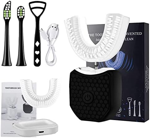 yioic Orthosparkle Toothbrush for Adults,U-Shaped Toothbrush 3 Modes,Orthosparkle 10-Second Toothbrush,Wireless Charging, Waterproof,Orthosparkle Teeth Whitening Brush and Whitening (Black)