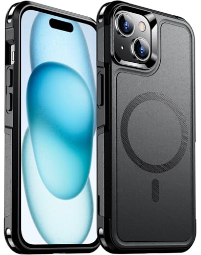 Coque iPhone 15 magnétique avec protection de qualité militaire et finition noire mate