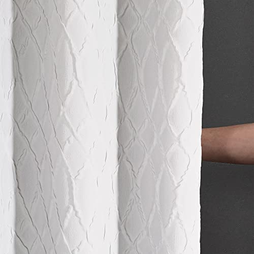 Simplebrand Windham Fabric Shower Curtain, 3D Geometric Embossed Textured Shower Curtains For Bathroom, Solid Color Bath Stall White Shower Curtain, Soft Elegance Bathroom Decor, 48Wx72H Inch, White #TOP5