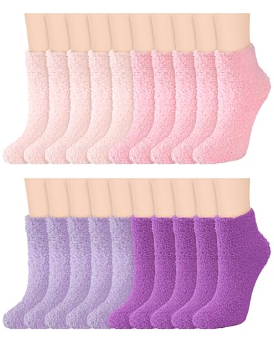 Image of Funtery 20 Pairs Women Fuzzy Socks Bulk Cute Warm Soft Fluffy Crew Sleeping Slipper Socks for Indoor Winter Thermal Gifts