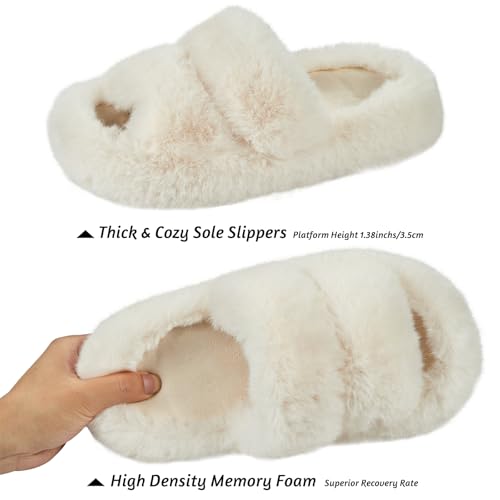 Image of Women's Memory Foam Fluffy Plush Slippers - Cozy Furry Comfy Shoes