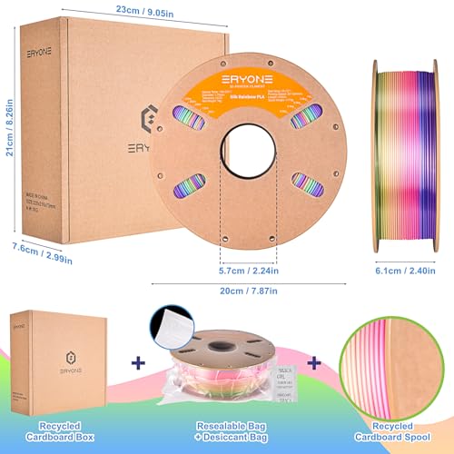 Image of ERYONE Silk Rainbow 3D Printer PLA Filament 1.75 + /- 0.03mm, Shiny Multicolor Filament PLA Fast Color Change 1KG(2.2LBS), Candy Rainbow