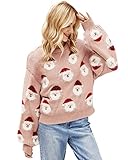 Lesmart Womens Ugly Christmas Sweater Funny Santa Funny Xmas Holiday Party Knitted Pullover Pink S