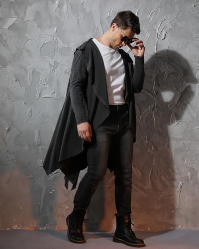 Long Hooded Cardigan Open Front Draped Cape Overcoat Lightweight Sweater with Pockets2