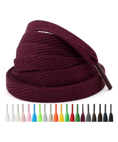 Handshop 2 paires de lacets plats Sneaker largeur 10mm 20 couleurs, lacets larges pour le sport, chaussures de skate Bourgogne 152 cm