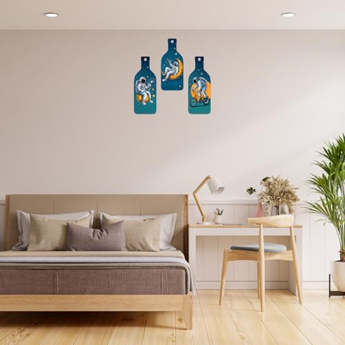 Image of GiftOday Astronaut in Space Wooden Wall Hanging for Home & Kitchen Decor | Decoration Items for Livingroom | Modern Artwork Item for Office, Hallway | Decorative Mdf Wall Hanger Artwork (Set of 3)