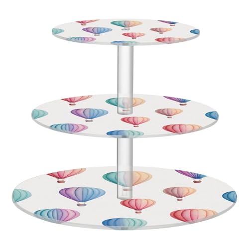 OTVEE 3 Tier Cupcake Stand Colorful Hot Air Balloons Acrylic Tiered Serving Cake Stand Dessert Tower Tray for Tea Party Wedding and Birthday