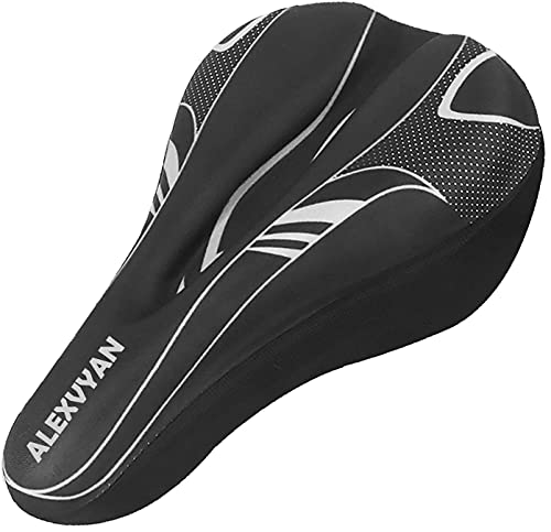 Image of Alexvyan Soft Bicycle Silicone Gel Saddle Cover (11 * 7.5 Inch) Cycling Cushion Pad City Cycle Seat Cover Gym Cycle Gel Cover -Fits Narrow /Slim Seats (Black and White)