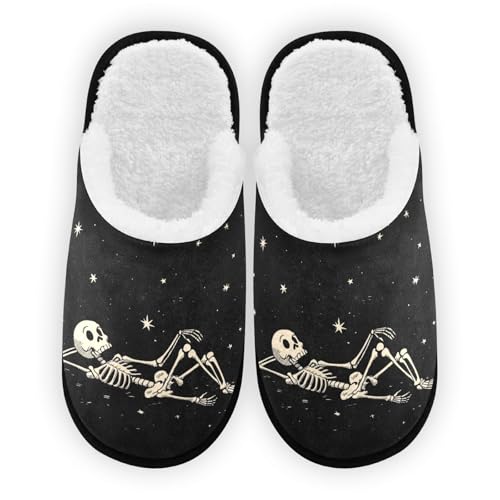 Halloween Skull Golden Star Slippers For Women Men Soft Memory Foam Non-Slip Hallowmas Winter Indoor House Shoes Travel Slipper