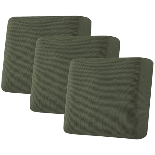 H.VERSAILTEX Super Stretch Individual Seat Cushion Covers Sofa Covers Couch Covers Slipcover Sets Thick Jacquard Textured Twill Fabric (3 Piece XL Sofa Cushion Covers, Olive)