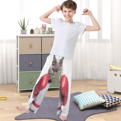 Boy's Pants Cat Boxing Gloves Jogger Pants Elastic Waist Long Bottoms Trousers with Pockets 6-14 Years4