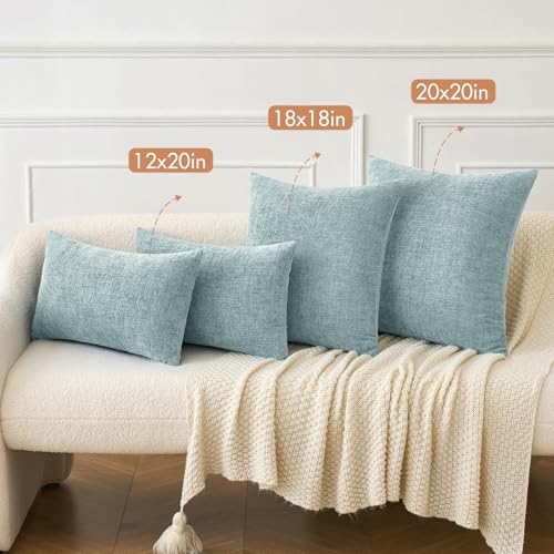 Image of MIULEE Pack of 2 Light Blue Throw Pillow Covers 18x18 Inch Soft Chenille Pillow Covers for Sofa Living Room Spring Home Decor Couch Solid Dyed Cases