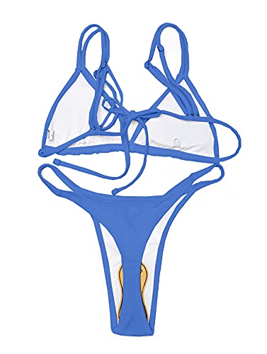 Image of Women's Sexy Thong Bottom Two Piece Bikini Double Shoulder Straps Cute Swimsuit Triangle Bathing Suit