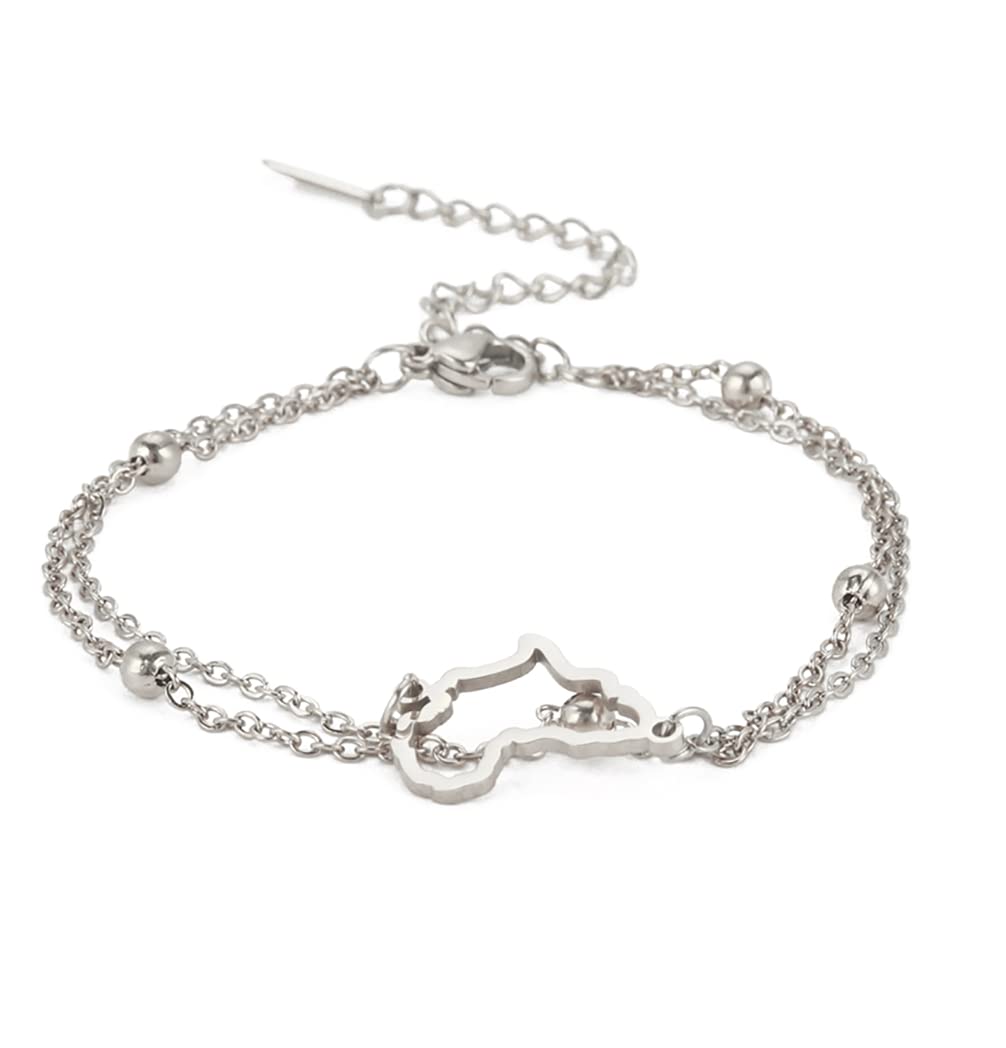 UNIFTAfrica Map (Layered) Bracelet For Women Stainless Steel Hollow Out Charm (Double Layer) Bracelet Adjustable Africa Map Continent Jewelry