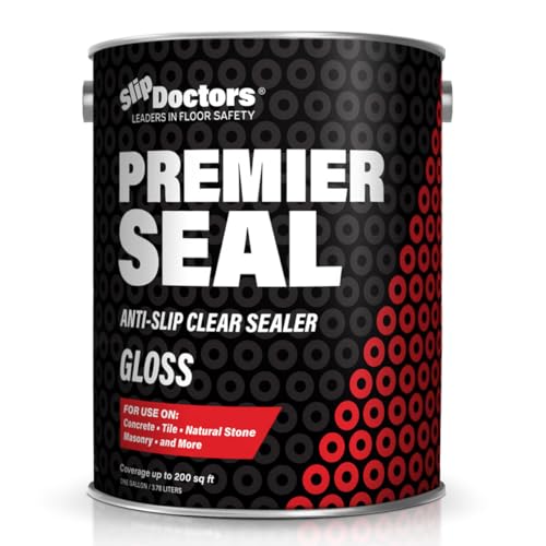 Premier Seal Non-Slip Concrete & Paver Sealer – Clear Anti-Slip Sealant for Pool Decks, Driveways & Garages - Gloss Finish