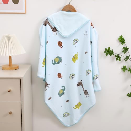 Image of Mee Mee Hooded Baby Bath Towel for New Born | Wash Cloth, Quick Absorbent, Used for Baby Swaddling, Extra Soft Cotton Towels for Kids /Toddlers /Infants /Babies, Pack of 1, (Blue Deer /Elephant) 80X80 CM