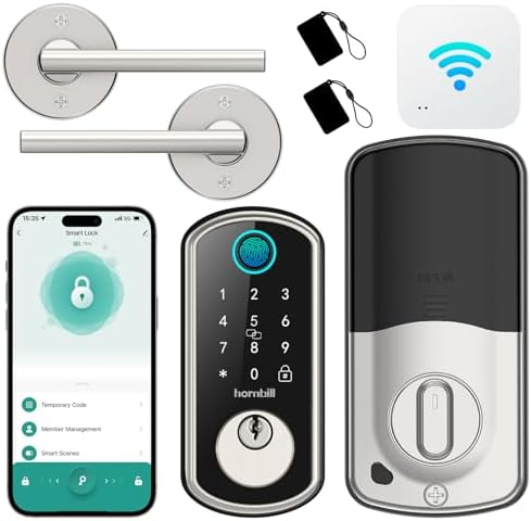 WiFi Smart Door Lock Set: Hornbill Silver Keyless Entry Door Lock ...