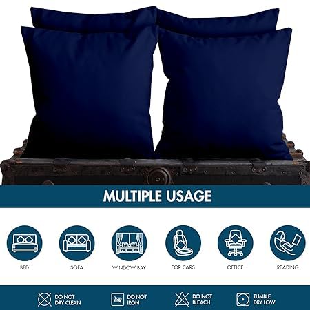 Image of Premium Polyester Fiber Cushion Fillers - Pack of 5 Pcs | 12 x 12 Inches | Navy Blue| Cushions, Sofa Pillow, Cushion for Sofa, Cushion for Bed, Decorative Pillow, Pillow for Support