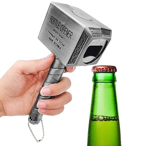 WINSDL Thor Hammer abrebotellas, abrebotellas creativo, abrebotellas de cerveza y bebidas, para bar, fiesta, barbacoa, camping y hogar (plateado)