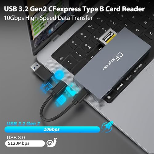 CFexpress Type B Card Reader, 8 in 1 Aluminum CF Express Memory Card Reader Support CF Express Type B/CF/XD/MS/TF/SD/USB, Mulit CFexpress Card Adapter with USB3.2 Gen2 10Gbps for Windows/Mac/Linux