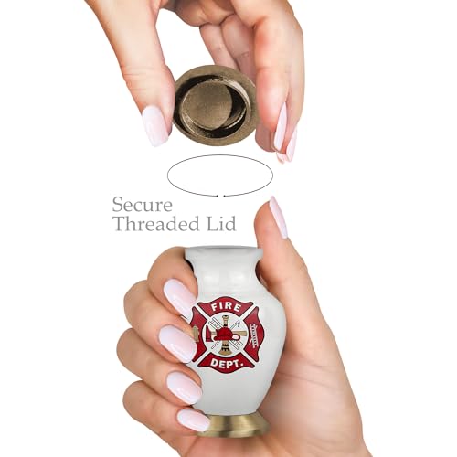 Image of Trupoint Memorials Small Urns for Human Ashes Keepsake, Military and Patriotic Decorative Mini Cremation Urn for Veteran Adult Men and Women, White Red Fireman