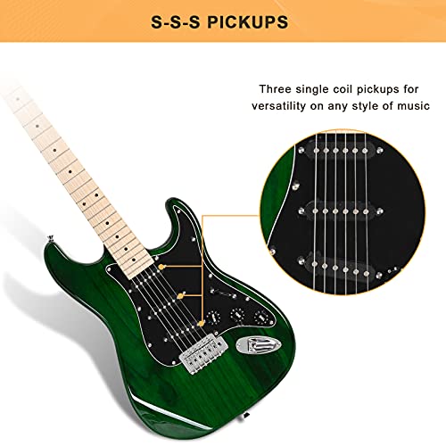 Glarry Full Size Electric Guitar For Music Lover Beginner With 20W Amp And Accessories Pack Guitar Bag (Green) #TOP1