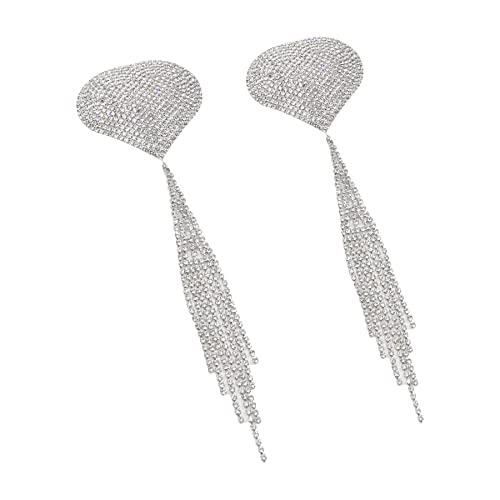 Image of ZGMYC Sparkly Rhinestones Metal Chain Nipple Cover with Tassel, Reusable Adhesive Pasties Sexy Bra Body Chain