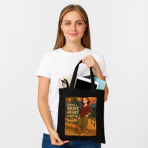 Image of Black Tote Bag With Pocket Printed Designed Canvas Tote Bags For Women large capacity,Tote bag For Shopping, College, Travel, More Canvas Handbag For Unisex Bag