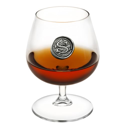 English Pewter Company 14.5oz Brandy Cognac Snifter Glass With Monogram Initial - Personalized Gift With Your Choice of Initial (S) [MON219]
