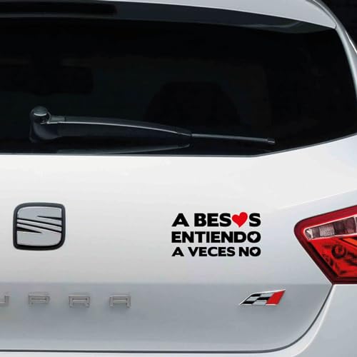 Pegatina vinilo bicolor A besos te entiendo a veces no 15x7cm (Gris mate)
