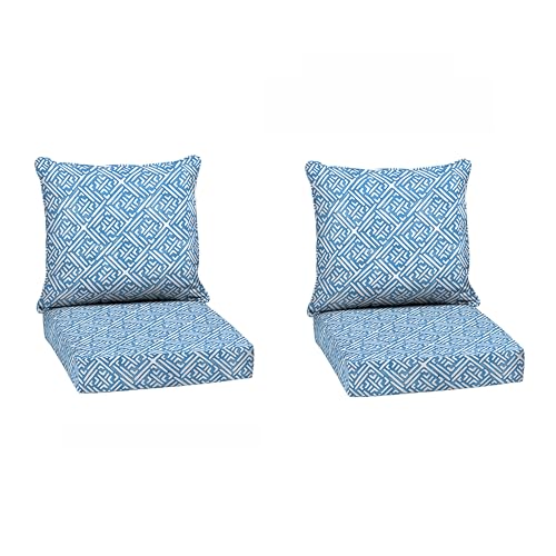 Image of Arden Deep Seat Outdoor Chair Cushion Set (2-Pack), 24 in x 24 in, Weather-Proof, Rain-Proof, Fade Resistant Patio Cushion Set for Chair, Sofa, and Couch Amalfi Blue Tile