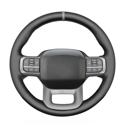 MEWANT DIY Hand Stitch on Black Genuine Leather Steering Wheel Wrap for Ford F-150 2021-2023 / F-150 Lightning 2022-2023