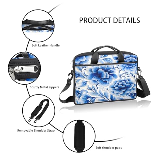 Bolsa para laptop con patrón floral azul 15 pulgadas miniatura 4
