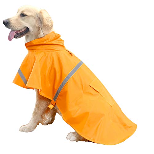 HAPEE Dog Raincoats for Large Dogs with Reflective Strip Hoodie,Rain Poncho Jacket