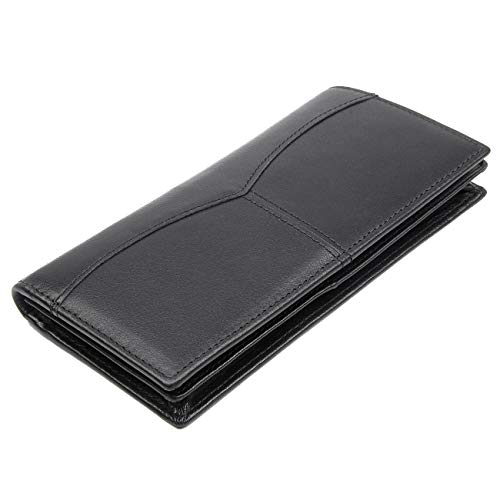 RFID Blocking Vintage Full Grain Leather Long Bifold Wallet for Men ID Cash Card Wallet Checkbook Credit Cards Holder