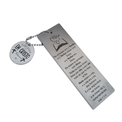 Marca Página Cristão em Aço Inox com Versículo Bíblico João 1:1-5 | Marca Páginas Religioso | Presente de Fé | Acessório para Bíblia
