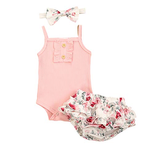Image of Newborn Infant Baby Girl 2 Piece Summer Outfits Tank Bodysuit Top + Ruffle Bloomer Shorts Set Clothes