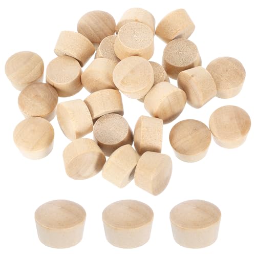 Image of uxcell 56Pcs Wood Button Plugs, 12.5mm /0.49 inch Flat Head Hardwood Screw Hole Plug Wooden Caps Buttons Wood Plug for Furniture Woodworking Craft Decor (14mm x 12.5mm)