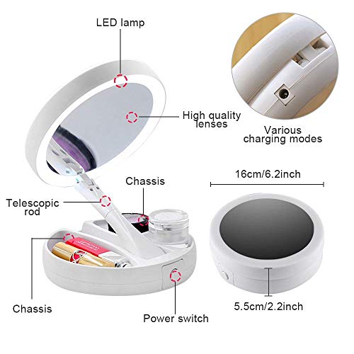CLTech Lighted Folding Makeup Mirror Finishing Touch Flawless Folding Mirror with 21 LED Lights 1X 10X Magnification Double Sided Foldable Tabletop Multi-Angle Rotation for Home Travel