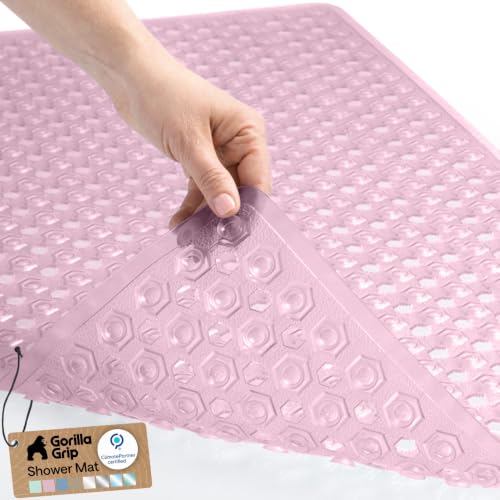 Image of GORILLA GRIP Bath Tub Shower Mat, Bathtub Floor Liner, 35x16 Clear Pink