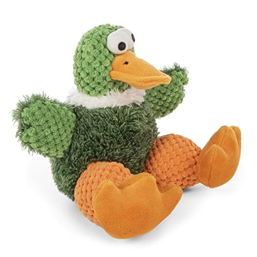 Image of goDog Checkers Sitting Duck Squeaky Plush Dog Toy, Chew Guard Technology - Green, Small