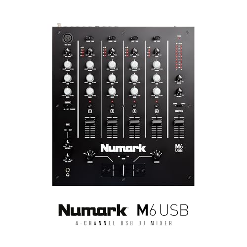 Image of Numark M6 USB | 4-Channel Dj Mixer With On Board Interface With On-Board Audio Interface, 3-Band EQ, Club-Ready Inputs, Microphone Input And Replaceable Crossfader With Slope Control Black