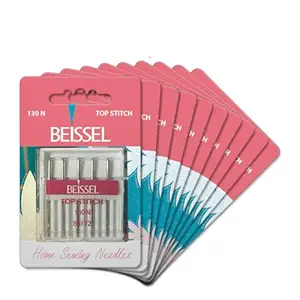 Beissel Top Stitch Needle | Size (80 to 100) Manufactured with German Technology | Suitable for All Home Sewing Machines (5 Needles per Card) (Size 100)