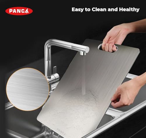 Image of PANCA Stainless Steel Chopping Board 36cm x 25cm for Daily Kitchen Use Heavy Grade Cutting Board for Vegetables, Fruits, Dryfruits, Atta Kneading, Kitchen Tool Essentials (Set of 1)