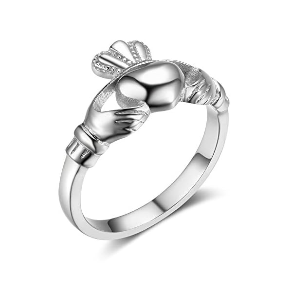 S925 Sterling Silver Irish Ladies' Claddagh Ring, Size 6 7 8 9 (7)
