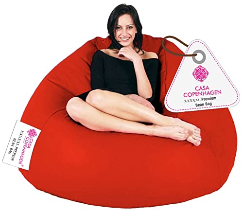 Image of Casa Copenhagen Premium Leather Bean Bag Chair, Filled with Beans | Capacity: Upto 7 Ft Height, 200 KG Weight | 5XL | Robotic Orange