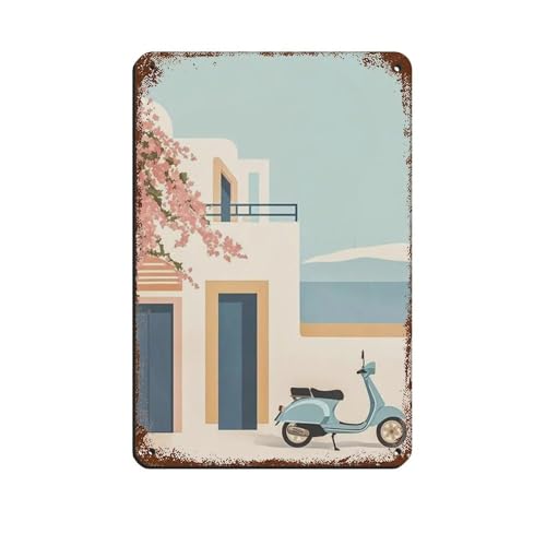 Poster vintage Vespa rétro en métal - Décoration murale - 20 x 30 cm