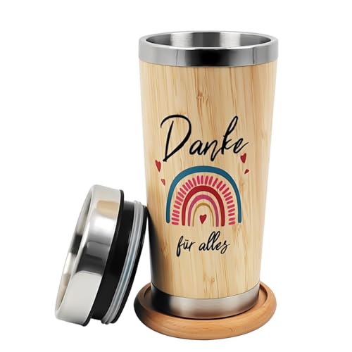 KATIMI Thermobecher Personalisiert Danke für Alles, Doppelschichtiger Kaffeebecher to go Thermo mit Untersetzer, Geschenk für Muttertag, Valentinstag & Ostern, Thermobecher für Abschiedsgeschenk