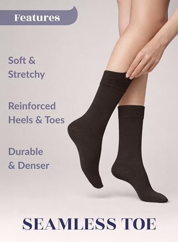 Image of Hugh Ugoli Women's Thin Soft Rayon Derived from Bamboo Crew Socks for Dress, Trouser, Seamless Toe & Non-Binding, 5-8 /9-11