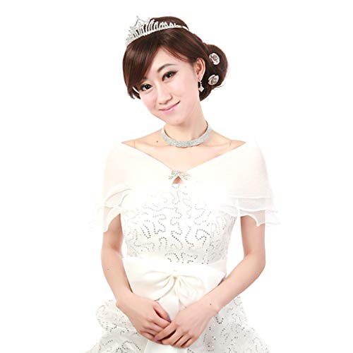 Colorless Elegant Multi Layer Tulle Shawl Rhinestones Wedding Wrap Bridal, 25cm